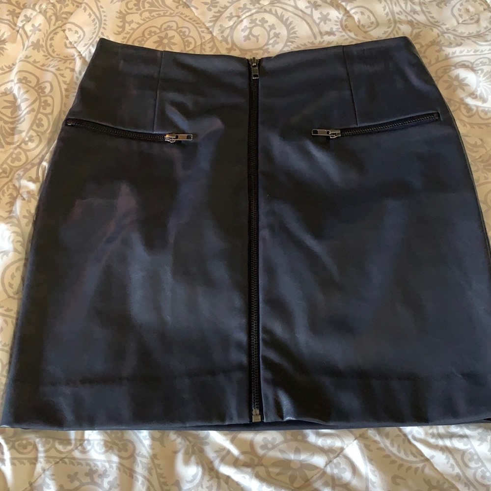Blue faux leather navy skirt with zippers